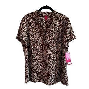 212 COLLECTION, NWT, WOMENS BROWN/BLACK ANIMAL PRINT TOP. SIZE XL